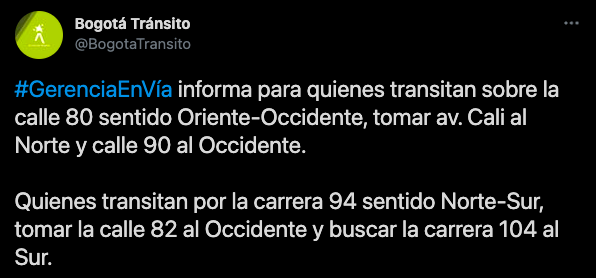 Evite el trancón en Calle80 - cuarentena en Bogotá