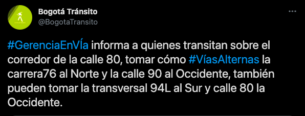 Evite el trancón en Calle 80 - cuarentena en Bogotá