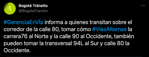 Evite el trancón en Calle 80 - cuarentena en Bogotá