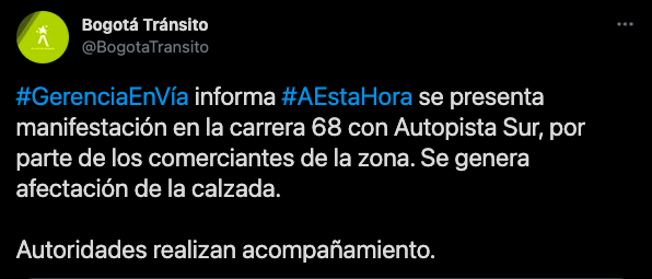 Evite el trancón en Carrera 68 -cuarentena en Bogotá