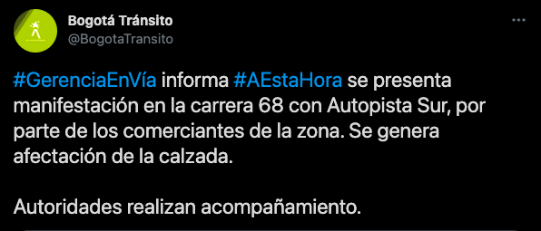 Evite el trancón en Carrera 68 -cuarentena en Bogotá