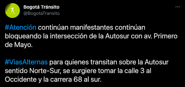Evite el trancón Primera de Mayor 1 - cuarentena en Bogotá