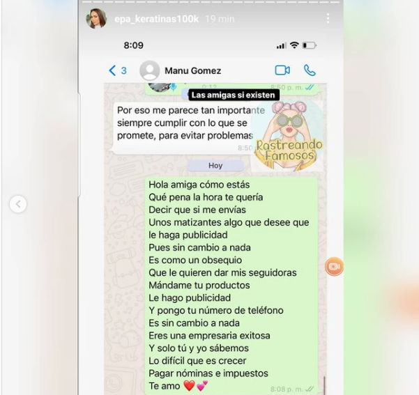 Captura de pantalla chat Epa Colombia y Manuela Gómez