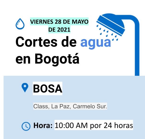 Cortes de agua para el 28 de mayo en Bogotá