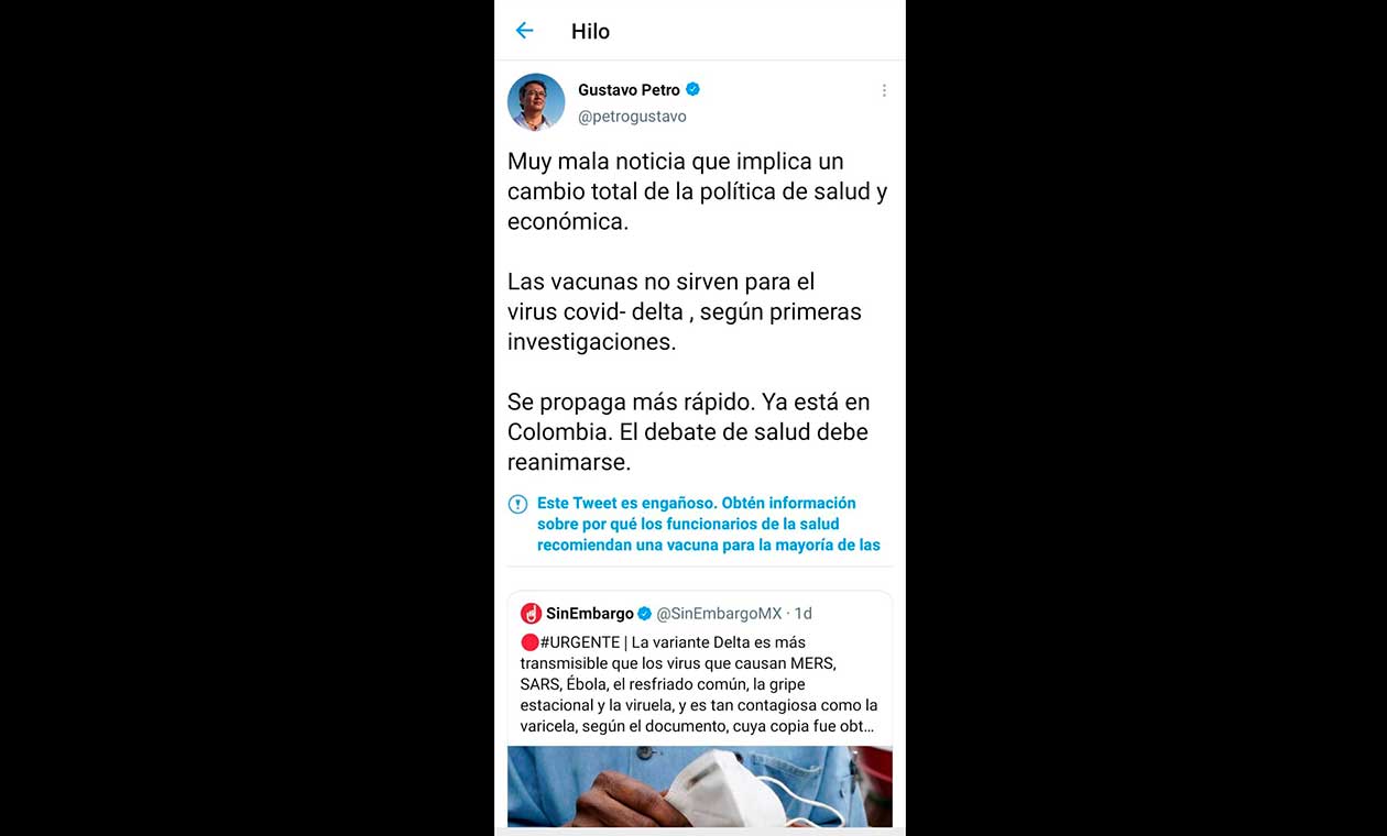 Trino Gustavo Petro anotación twitter