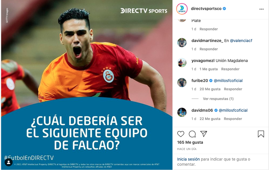 Captura de pantalla Instagram Directvsportsco