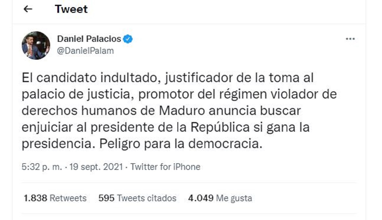 Trino del ministro del Interior Daniel Palacio, sobre Gustavo Petro