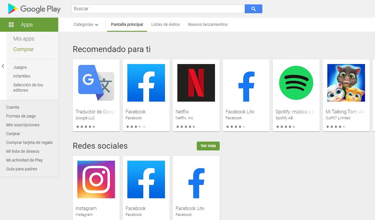 Google Play diseño anterior