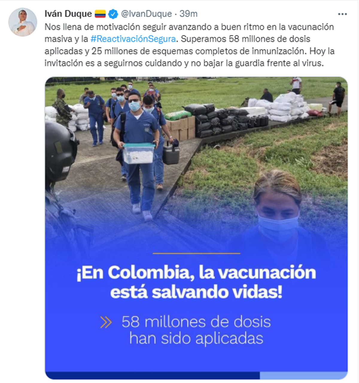 Presidente Iván Duque sobre vacunación en Colombia