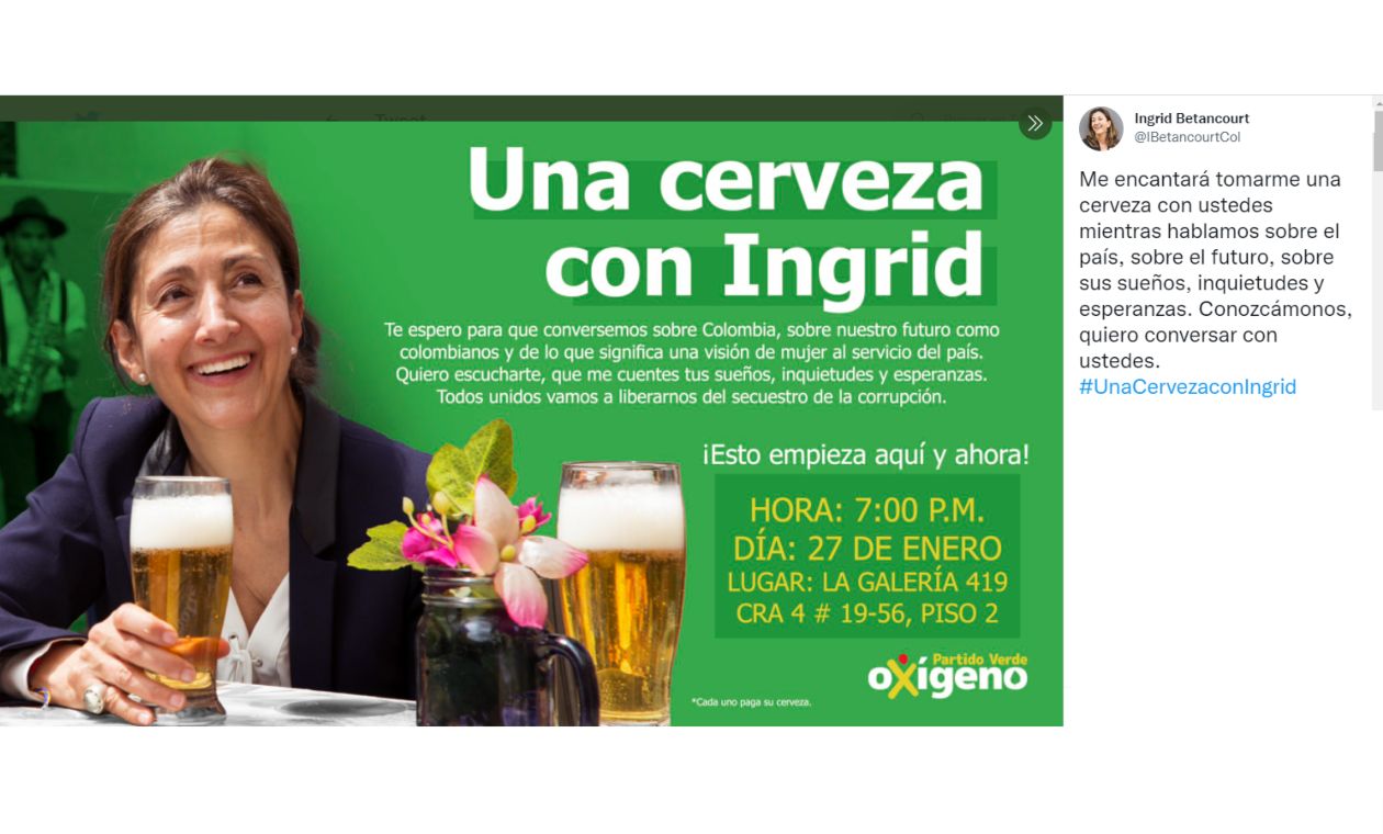 Íngrid Betancourt invita a tomar cerveza, pero cada uno paga su pola