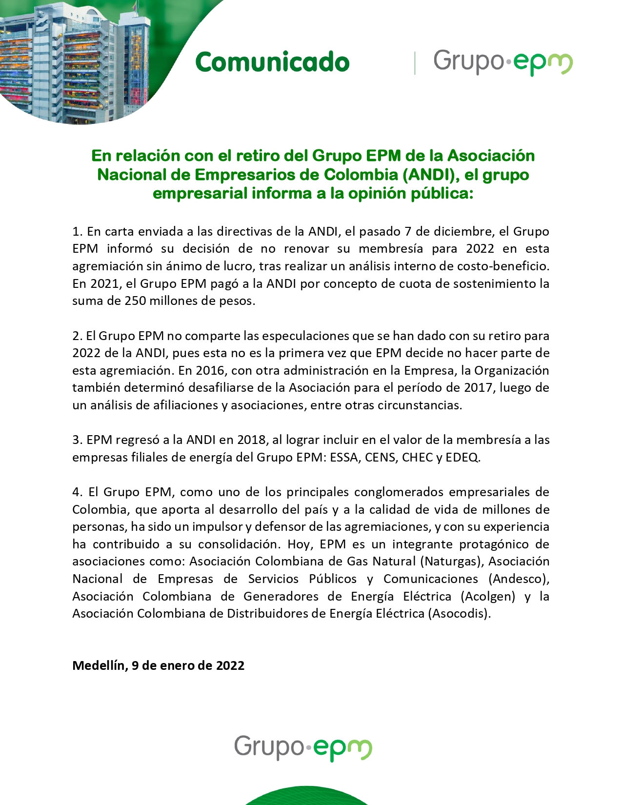 Comunicado de EPM.