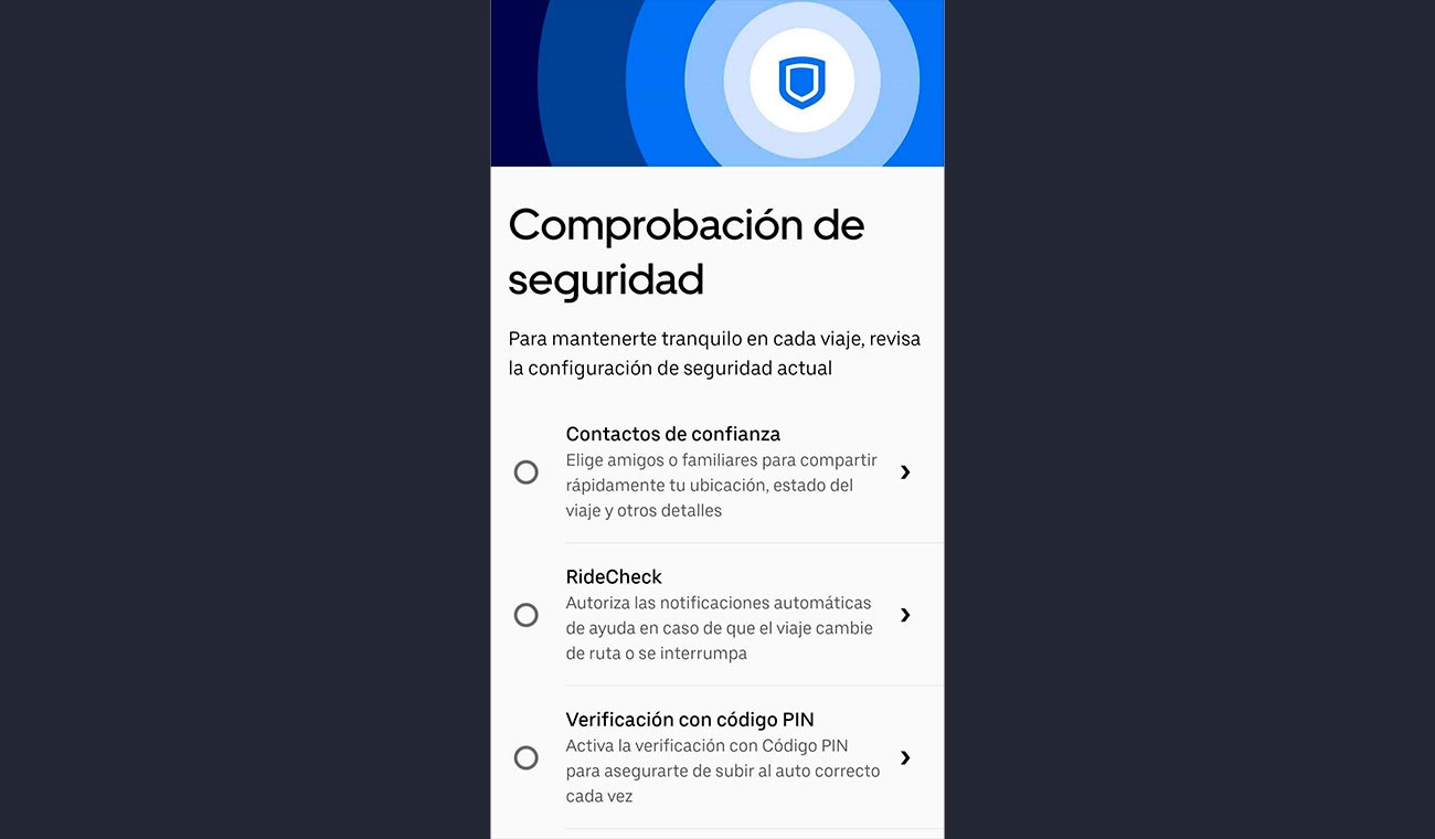 Comprobación de seguridad de Uber