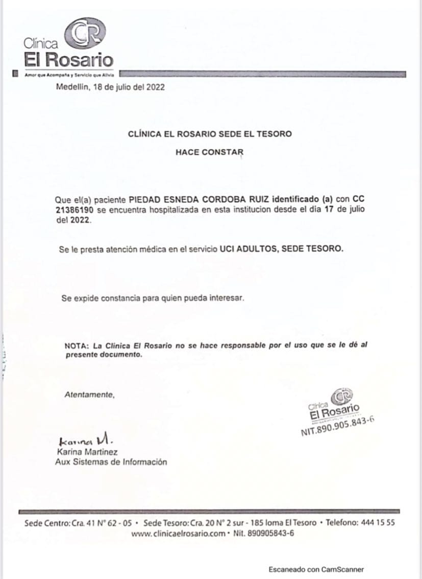 Comunicado sobre Piedad Córdoba