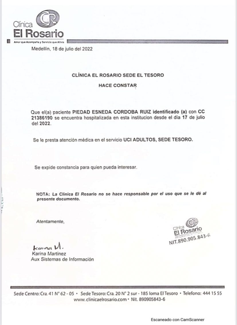 Comunicado sobre Piedad Córdoba 