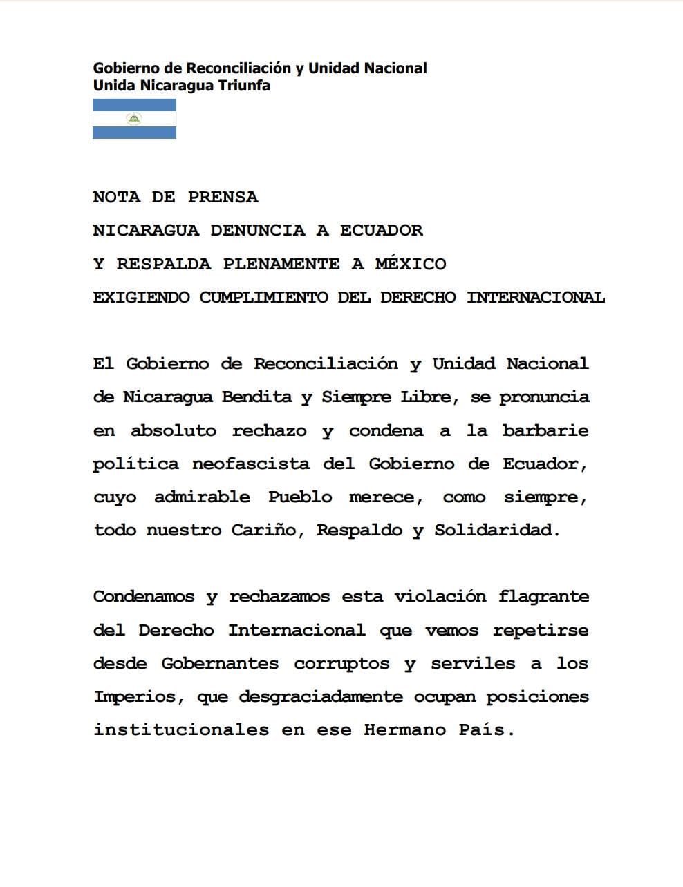 Comunicado Nicaragua 