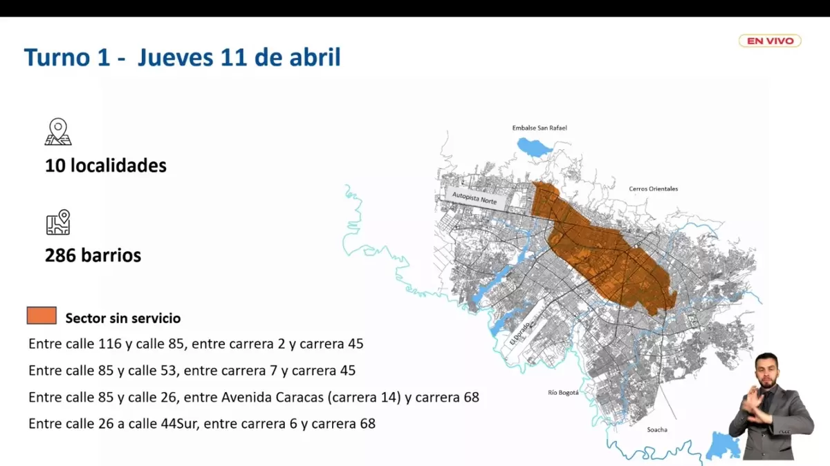 Racionamiento de agua en Bogotá: Turno 1