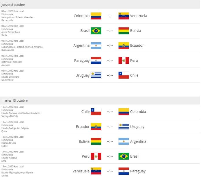 calendario eliminatorias rusia 2021 colombia