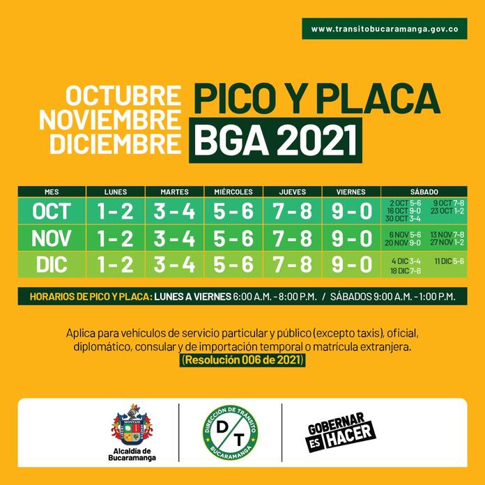 Pico Y Placa En Bucaramanga Del 4 Al 9 De Octubre 2021 Rcn Radio