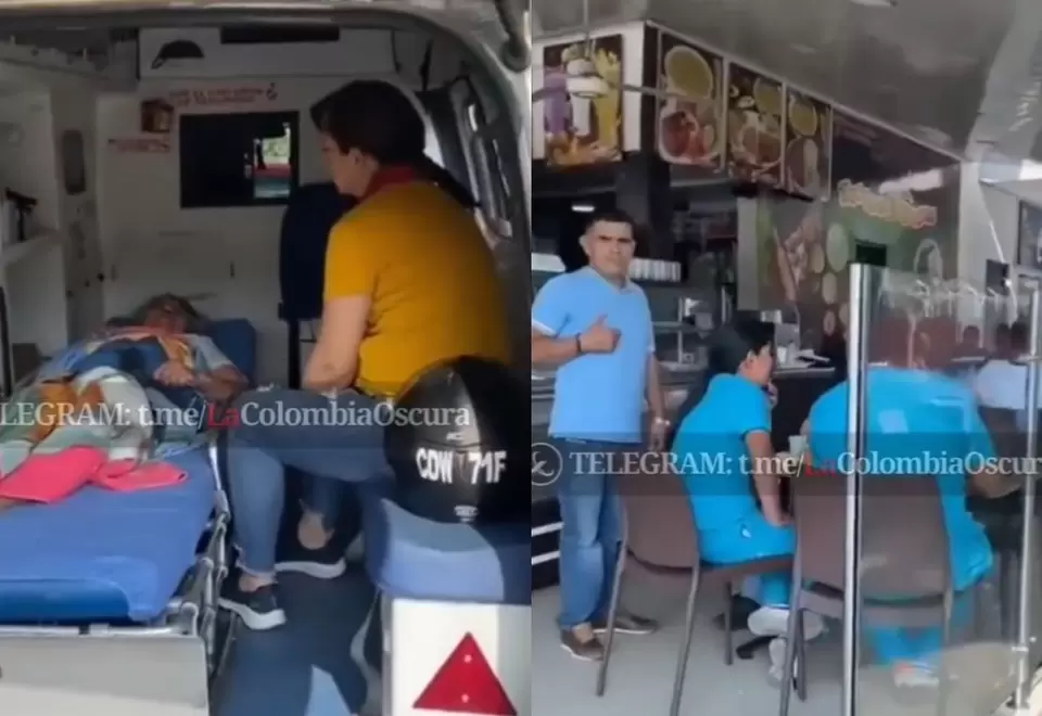 [Video] Personal médico de una ambulancia dejó a paciente dentro del carro mientras desayunaban