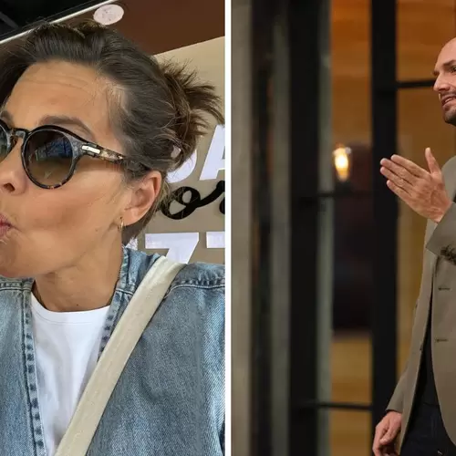 Nela gonzález degusta una pizza. Nicolás de Zubiria en el programa Masterchef Celebrity 