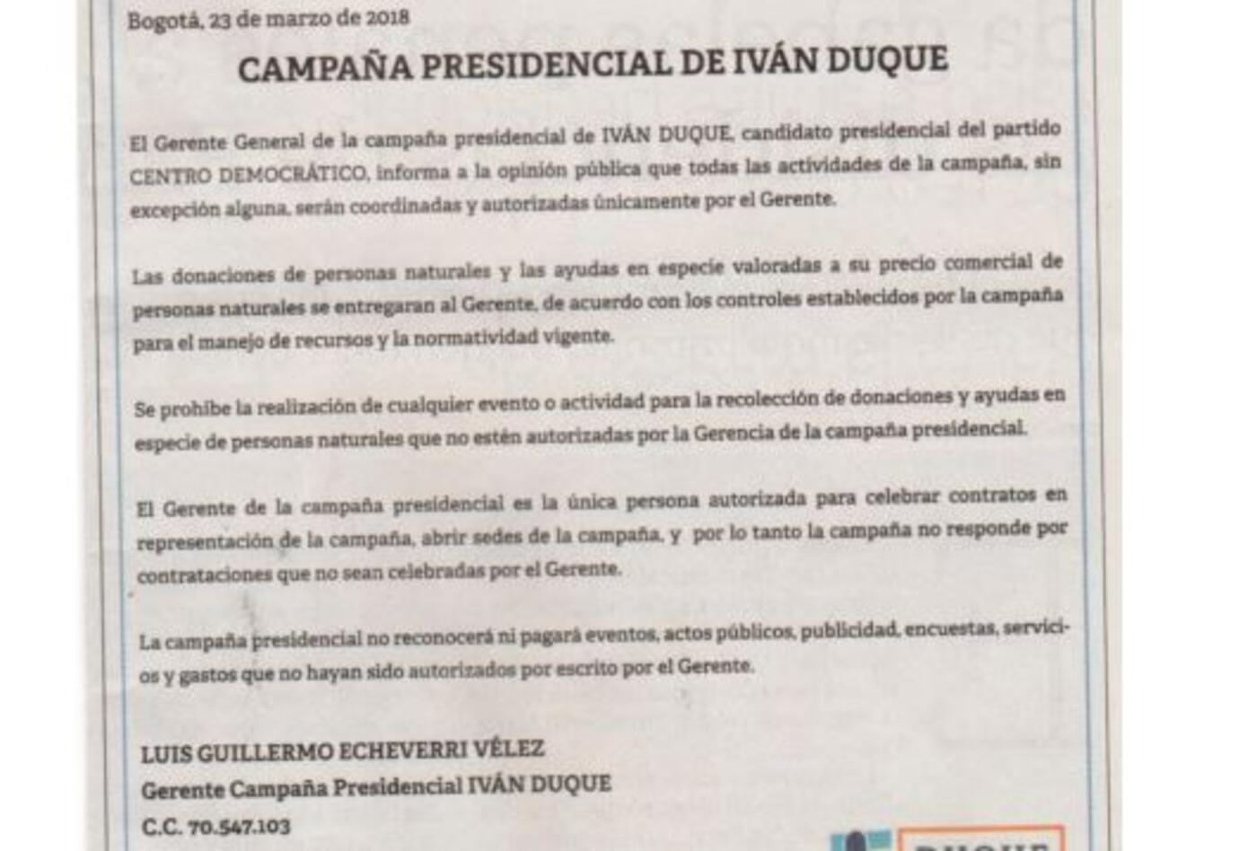 Campaña Duque Presidente