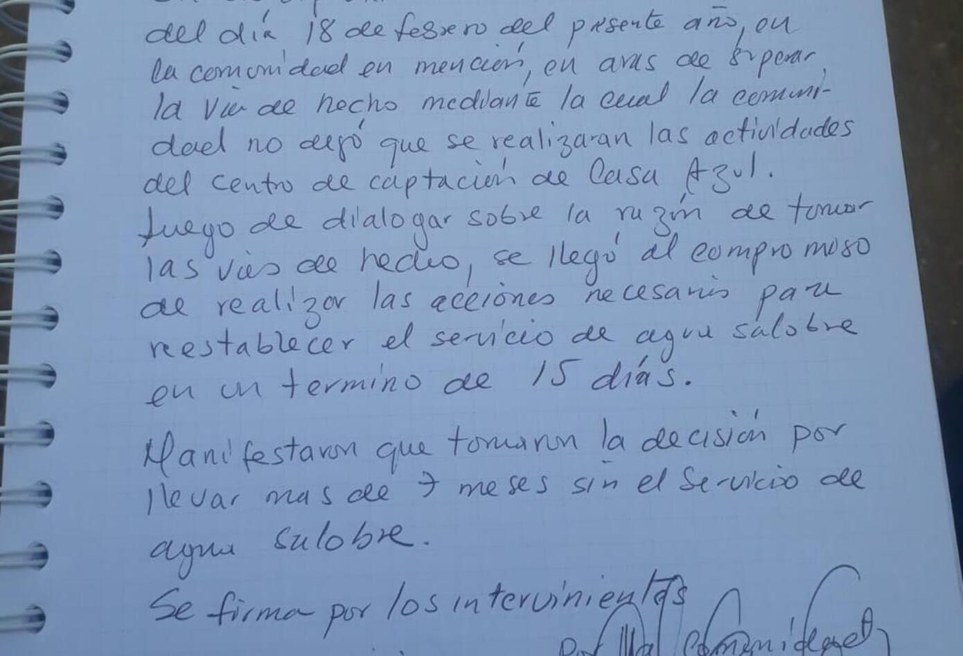 Se espera que en los próximos quince días se de solución al suministro de agua a la comunidad