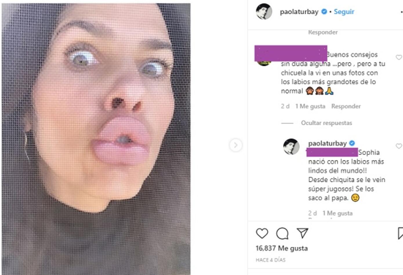 Paola Turbay comentario en Instagram