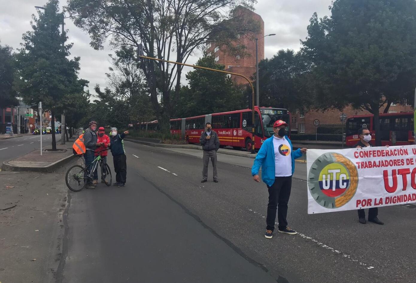 Protesta de conductores de Transmilenio en medio de cuarentena