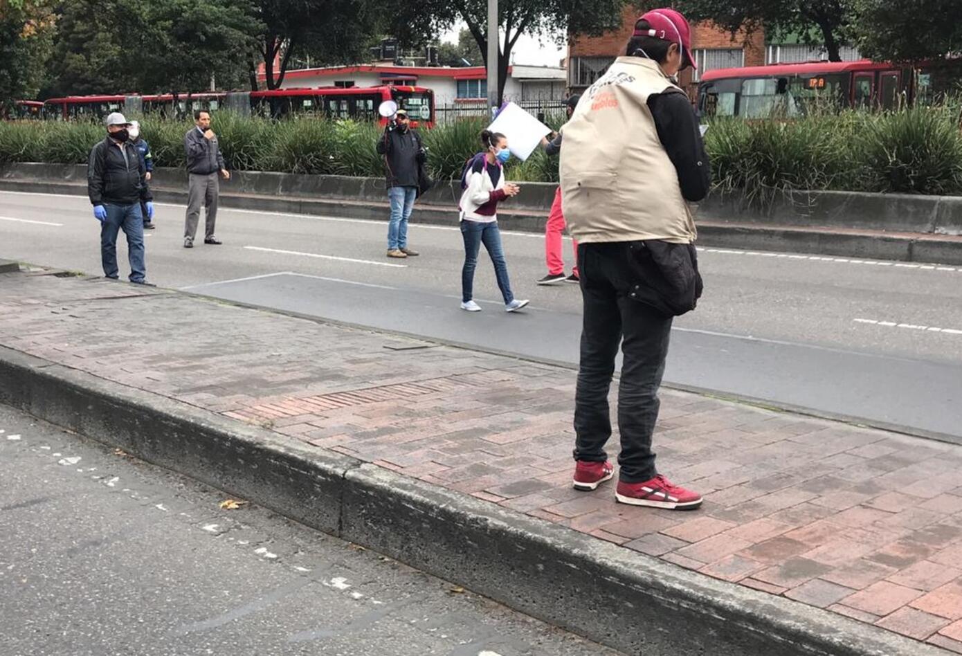 Protesta de conductores de Transmilenio en medio de cuarentena