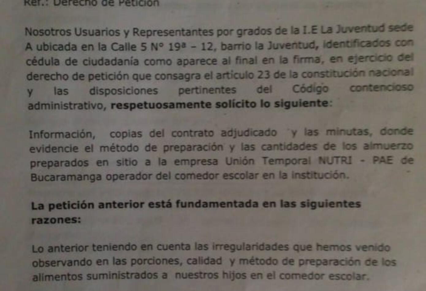 de los padres de familia a la secretaria de educación