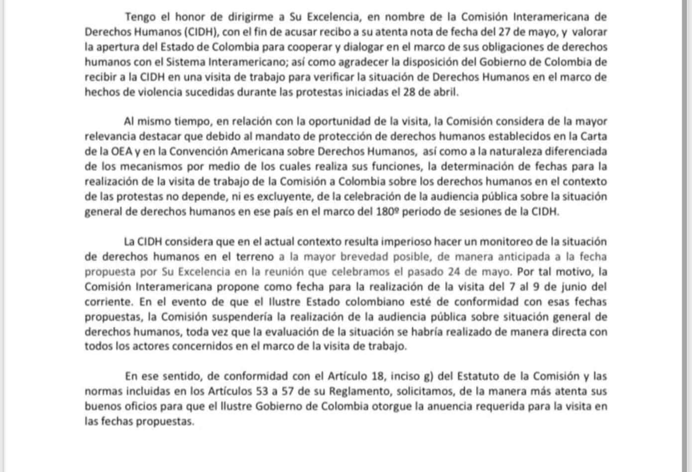 Pronunciamiento de CIDH sobre visita a Colombia
