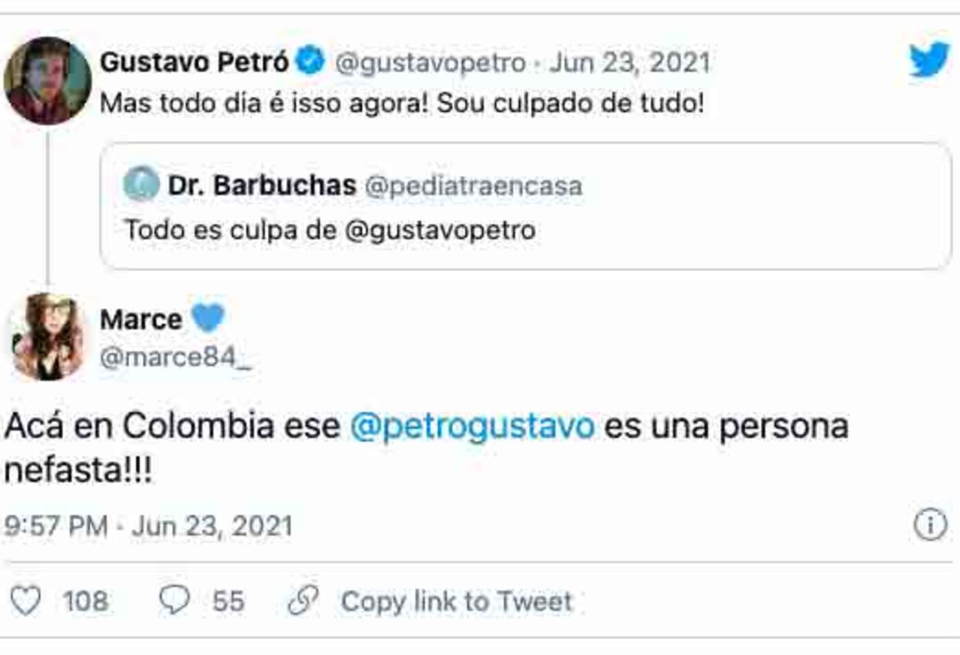 Insultos a Gustavo Petró de Brasil, homónimo de político colombiano