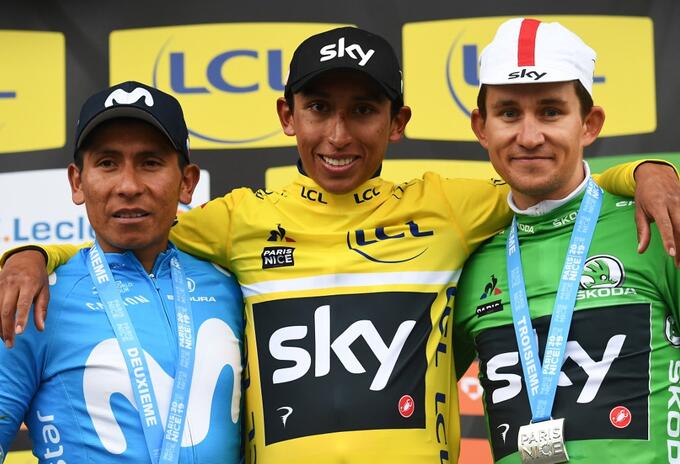 Egan Bernal y Nairo Quintana en París Niza 2019