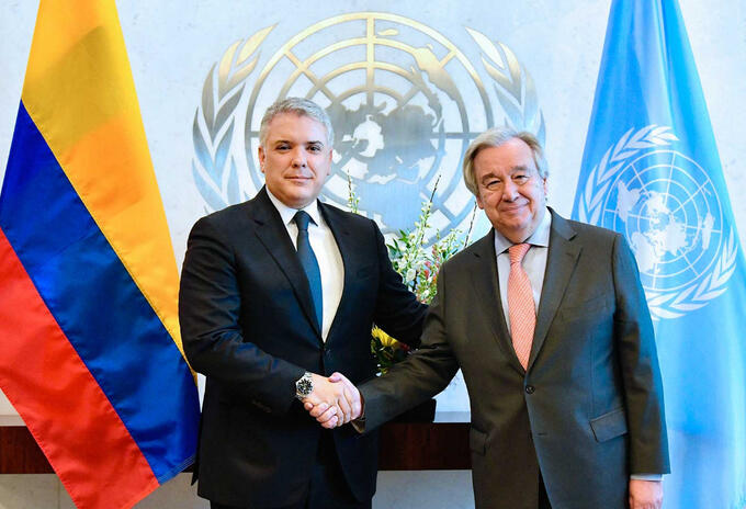 El presidente Iván Duque y el secretario de la ONU Antonio Guterres