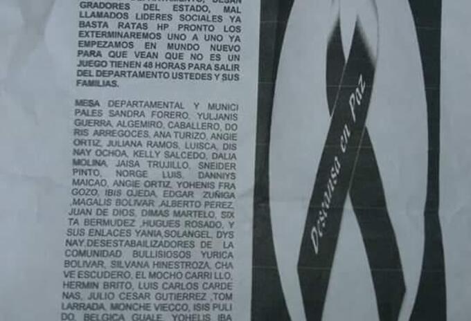 Panfleto contra líderes sociales de La Guajira