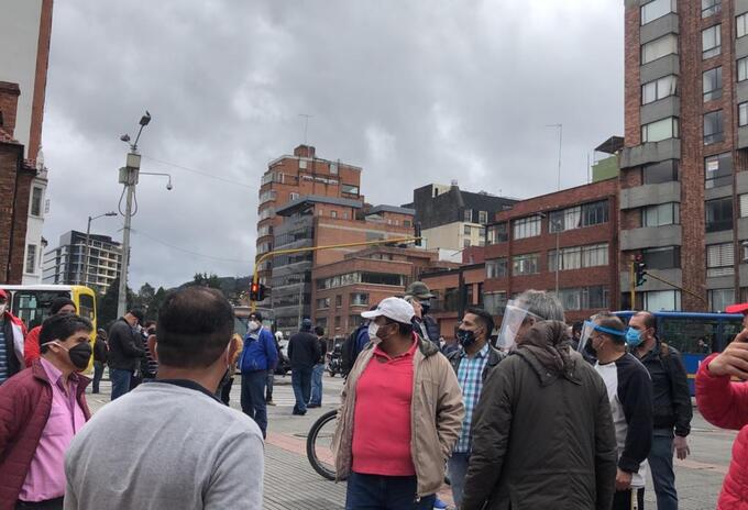 Protesta de conductores del Sitp en medio de cuarentena en Bogotá