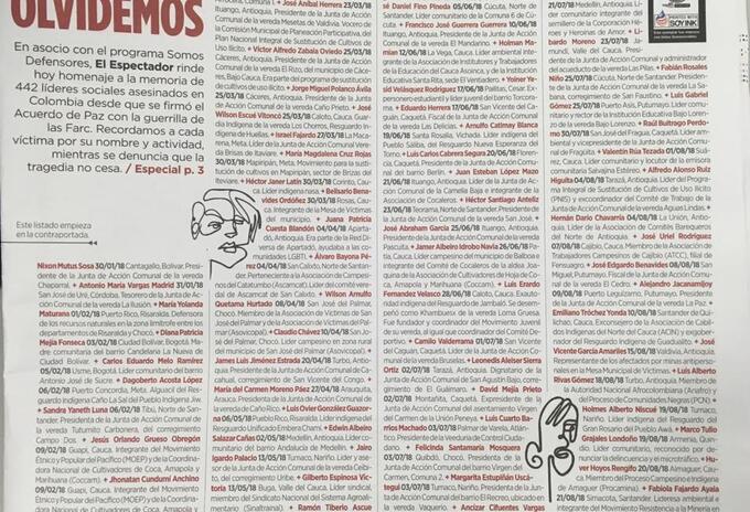 Portada de El Espectador este domingo.