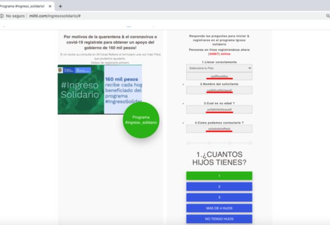 Falsa página de Ingreso Solidario
