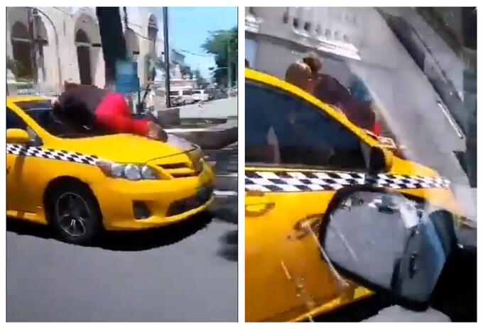 Mujer se lanzó al capó de taxi en El Salvador