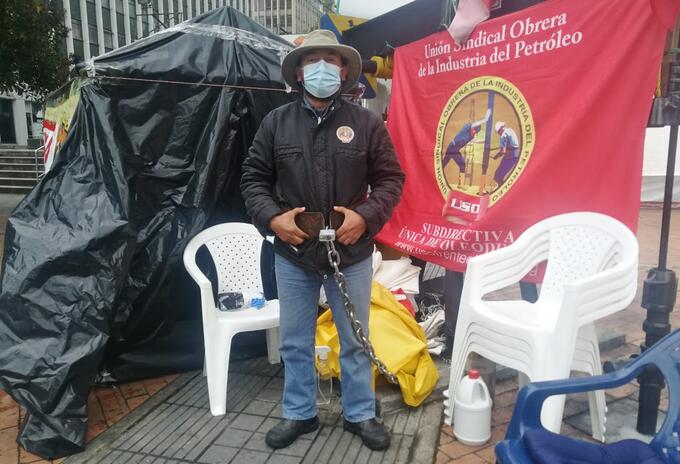 Protesta frente a Ecopetrol en Bogotá