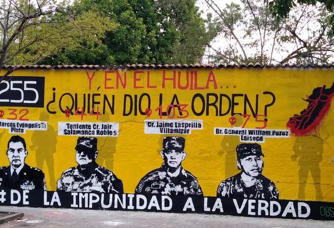 En el Huila pintan mural de Falsos Positivos