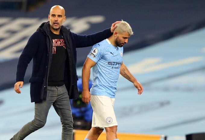 Pep Guardiola y Sergio Agüero Pep Guardiola y Sergio Agüero