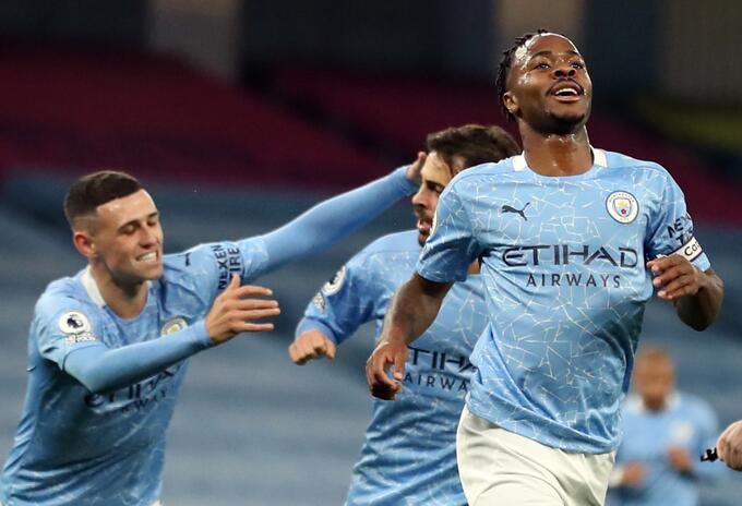 Raheem Sterling celebra el gol del Manchester City Raheem Sterling celebra el gol del Manchester City