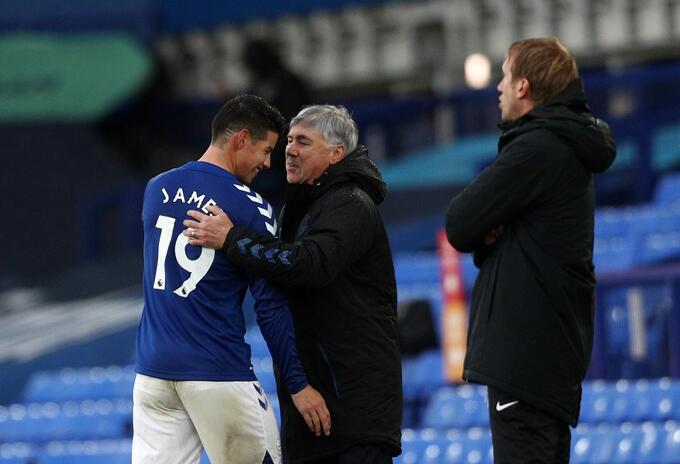 James Rodríguez y Carlo Ancelotti