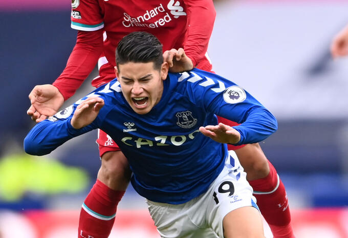 Everton vs Liverpool, James Rodríguez