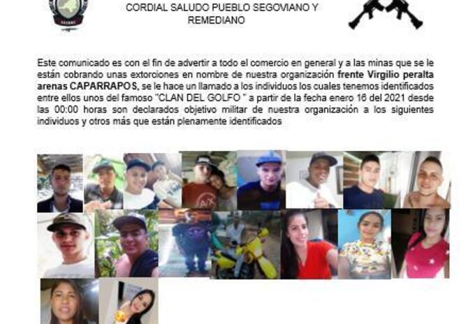 Panfleto que circularía en el Nordeste antioqueño.