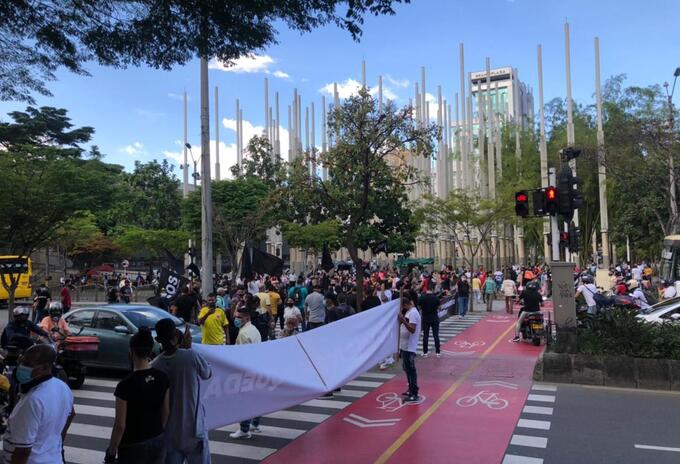 Protesta de comerciantes en el Centro de Medellín.