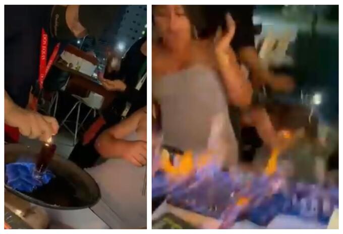 Turista quemada en Cancún con coctel flameado Turista quemada en Cancún con coctel flameado