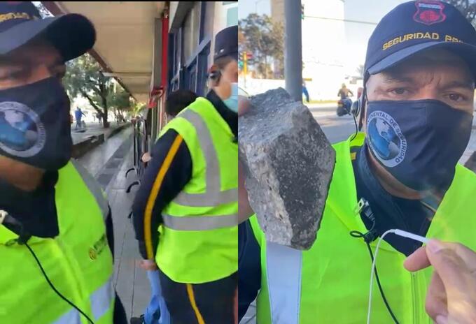 Guarda de seguridad defendió la protesta en paz tras esquivar una pedrada