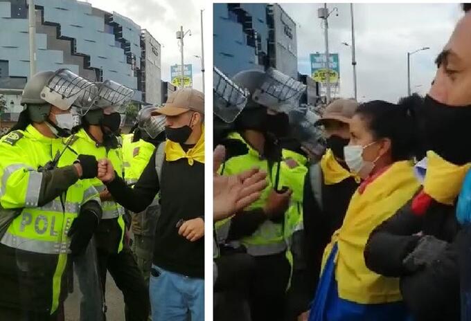Manifestantes en Suba dialogan con la Policía